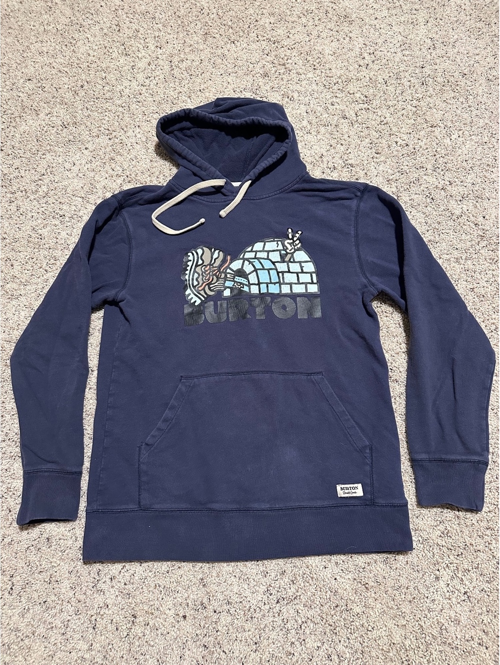 Burton Navy Blue Hoodie Sweatshirt with Igloo Graphic, Size S